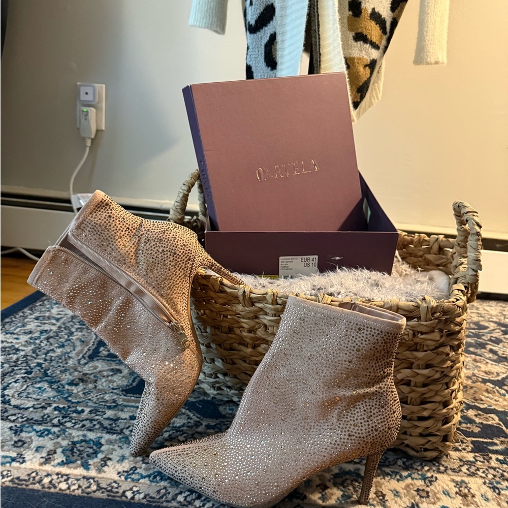 Sparkling Beige Rhinestone Heels - Picture 2 of 9